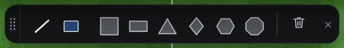 The Ground bar: line, area, the ready shapes square, rectangle, triangle, diamond, hexagon, octagon, and clear
