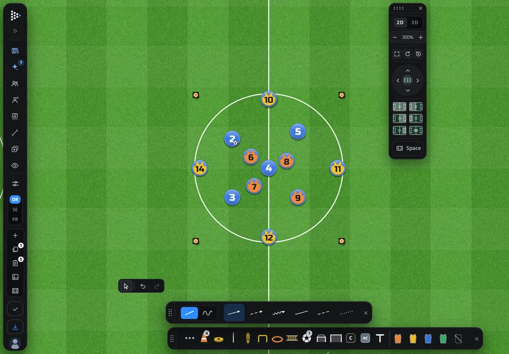 TacticsPlay on a tablet-sized screen with the sidebar folded to icons and the Draw and Equipment bars at the foot