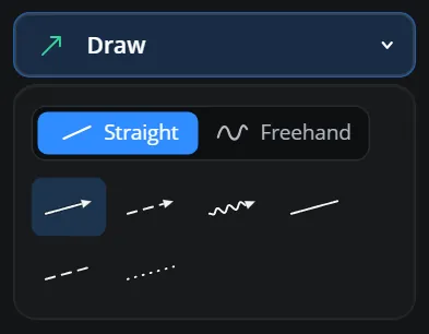 The Draw section: Straight and Freehand and the six pens