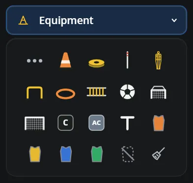 The Equipment section of the sidebar: More, the pieces, the bibs and clear