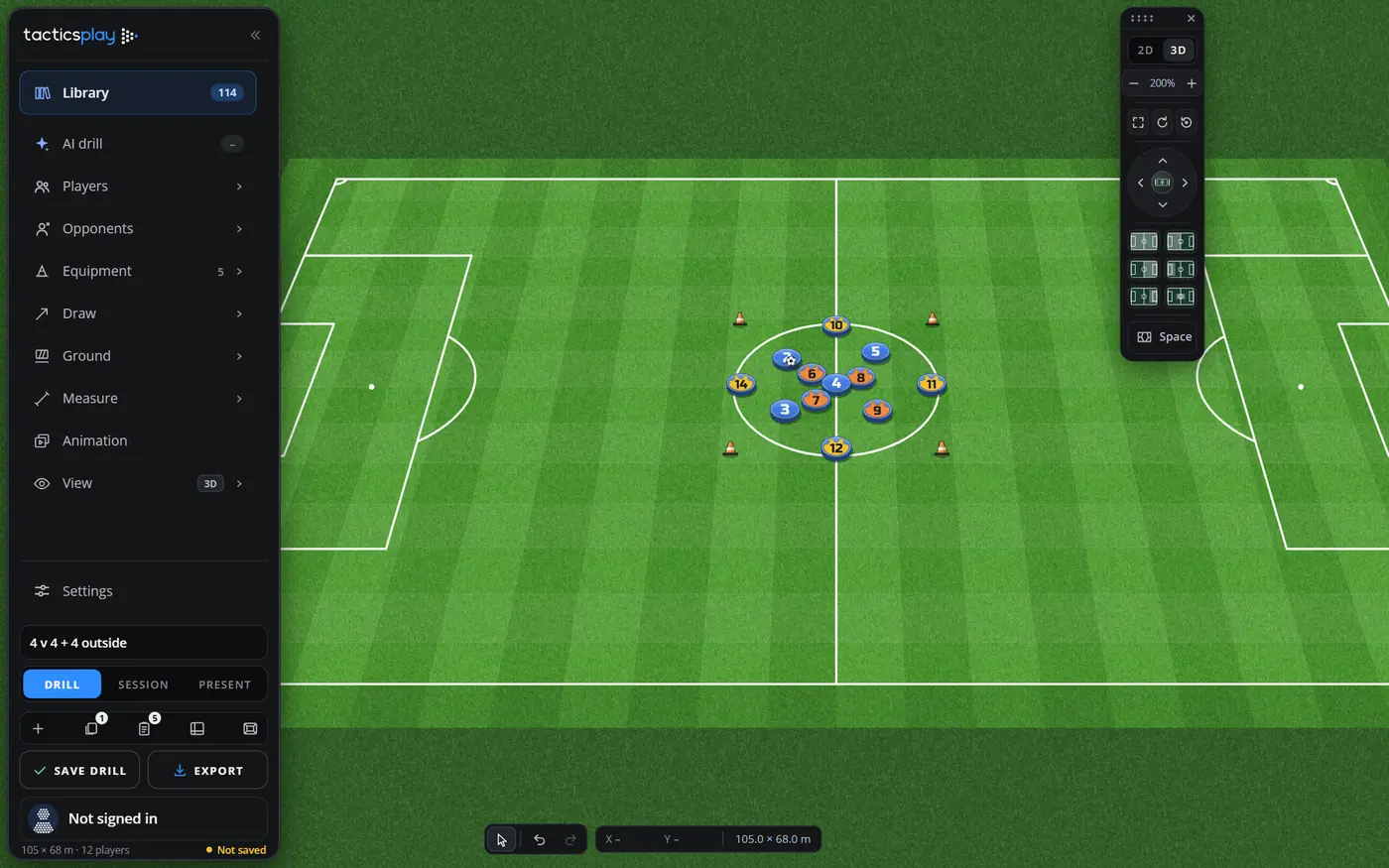 The pitch leaning back in 3D, as seen from the stand, with the rondo in the centre circle