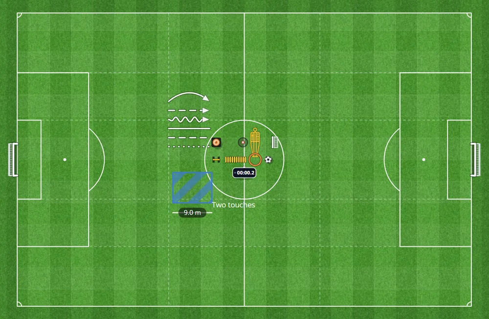 A full pitch with thirds and lanes drawn as thin dashed lines